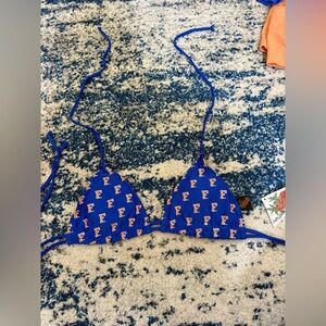 Blue Bikini Top with Orange Accents